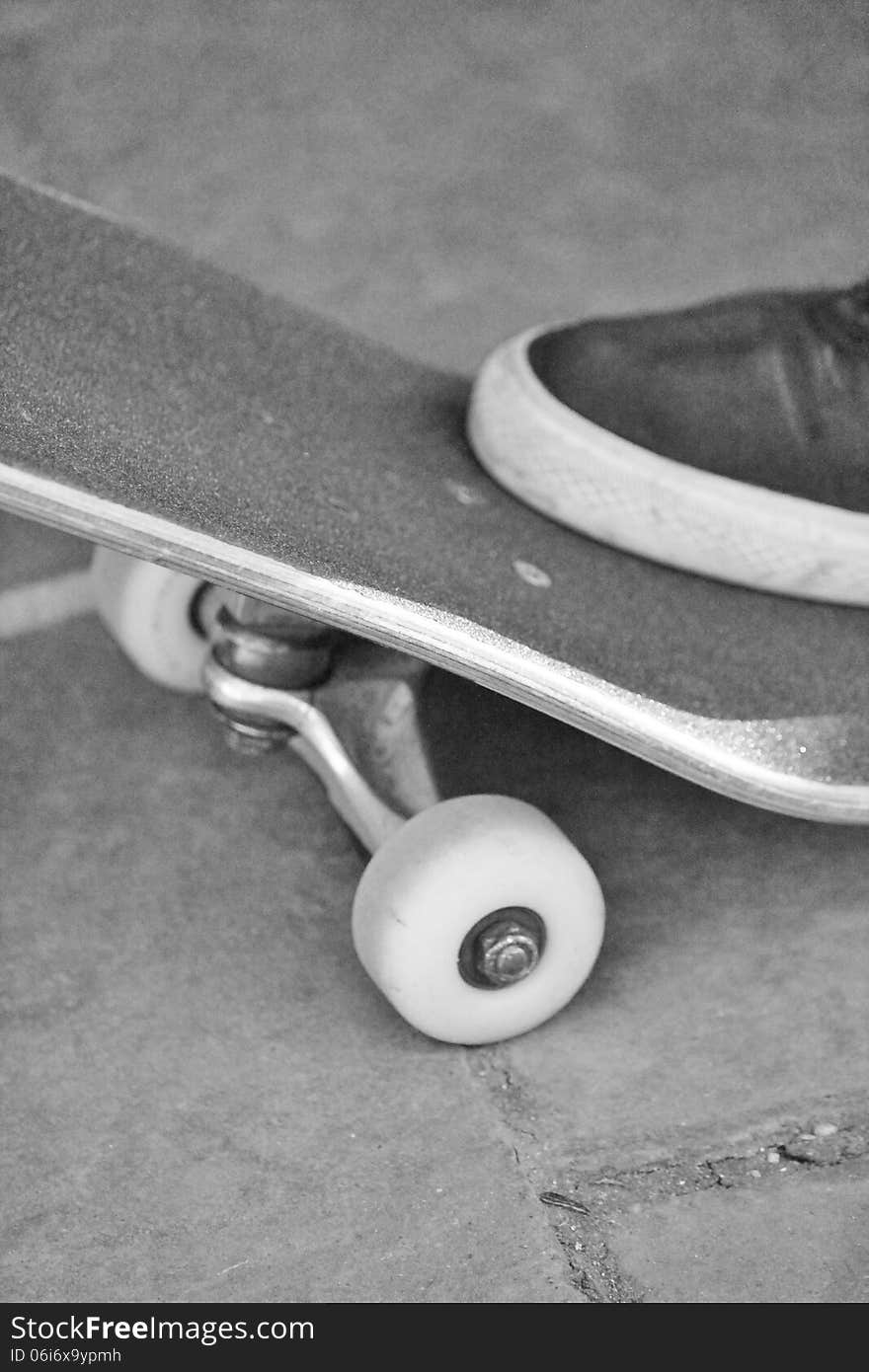 Skateboard close-up with copy space. Skateboard close-up with copy space