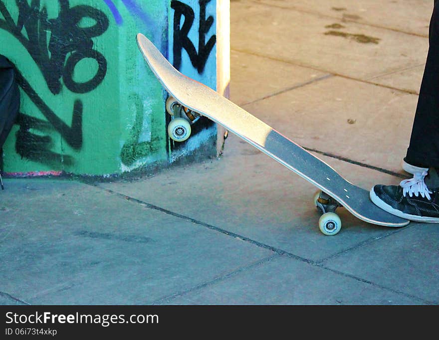 Skateboard close-up with copy space. Skateboard close-up with copy space