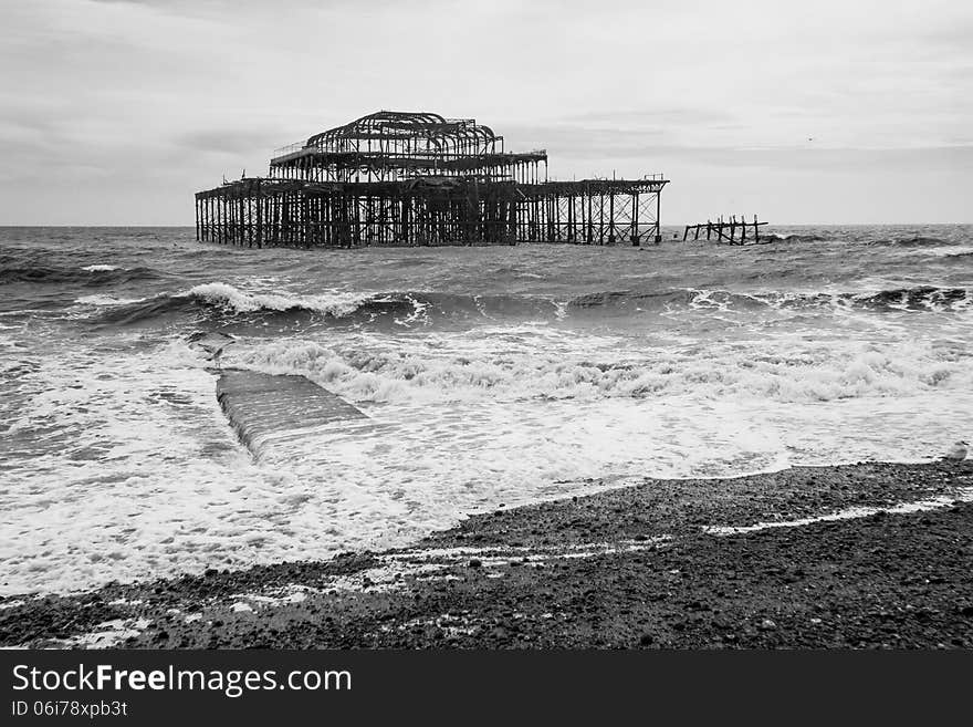 West Pier Ruins in Black and White, Brighton Beach, England