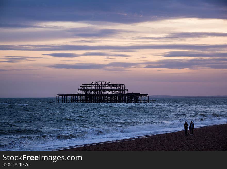 West Pier Ruins At Sunset, Brighton Beach, England