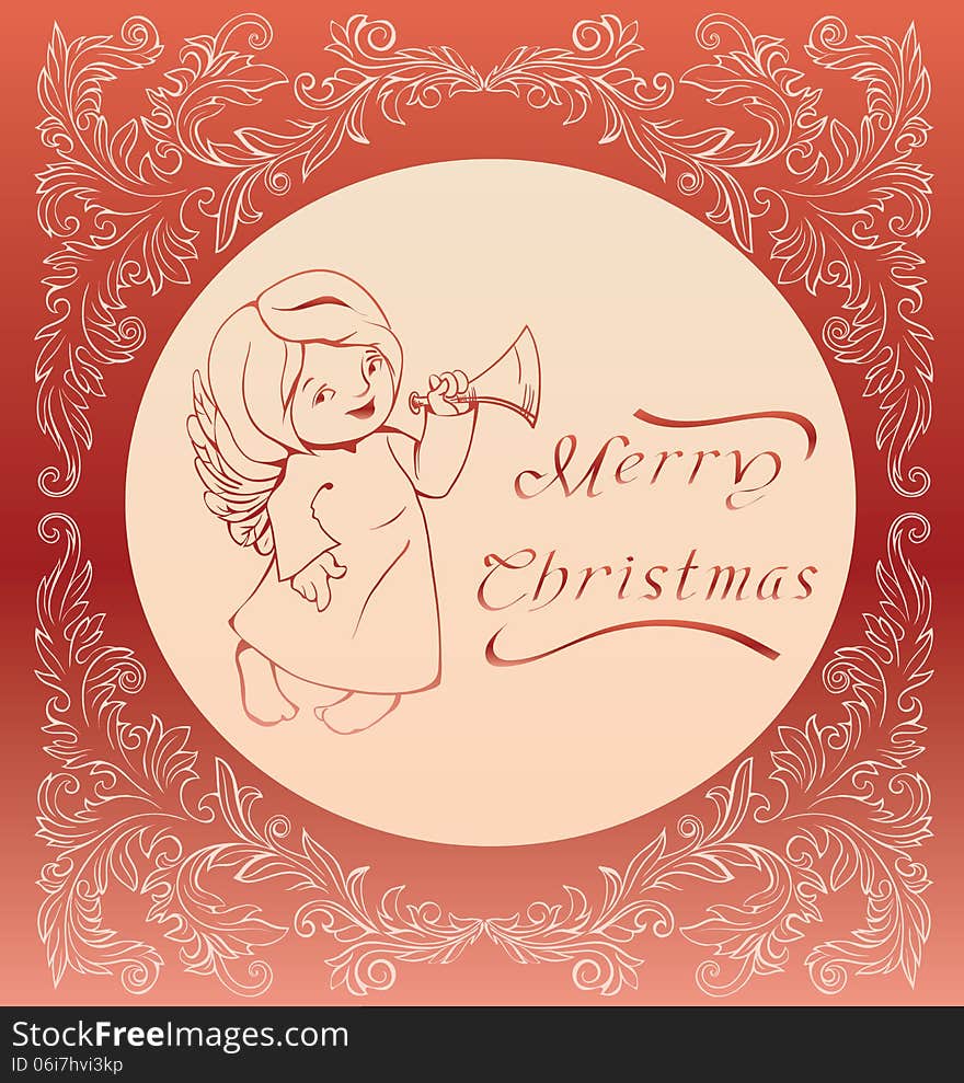 Singing Christmas angel and baroque ornament. Singing Christmas angel and baroque ornament.