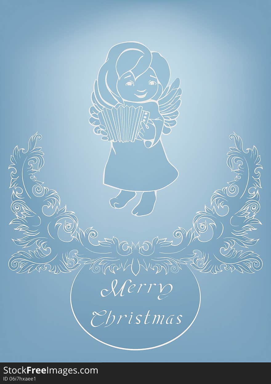 Christmas background with singing angel.