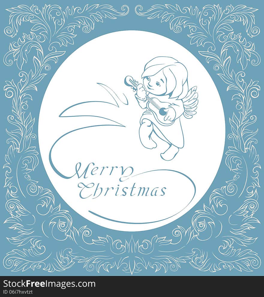 Christmas background with singing angel.