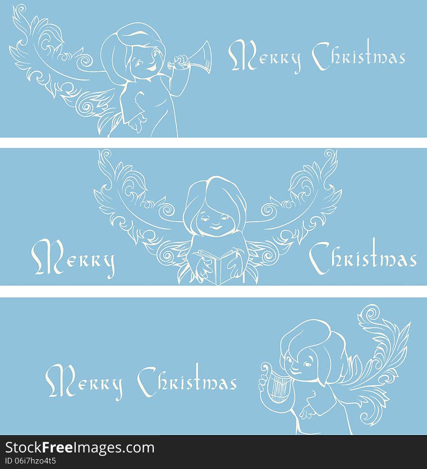 Christmas Banner Background With Singing Angels.