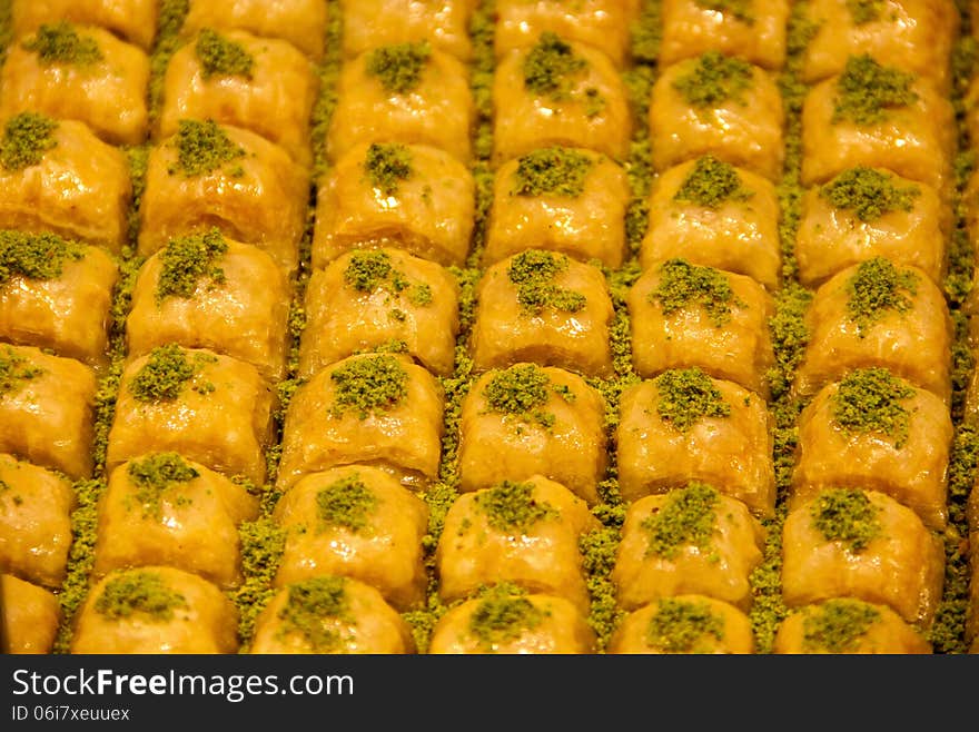 Traditional dessert baklava - flaky pastry with pistachio nuts and honey. Traditional dessert baklava - flaky pastry with pistachio nuts and honey