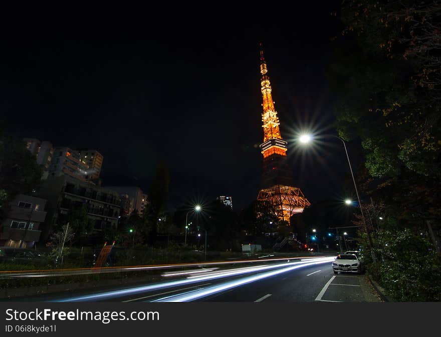 Night time view of Tokyo Tower, Japan