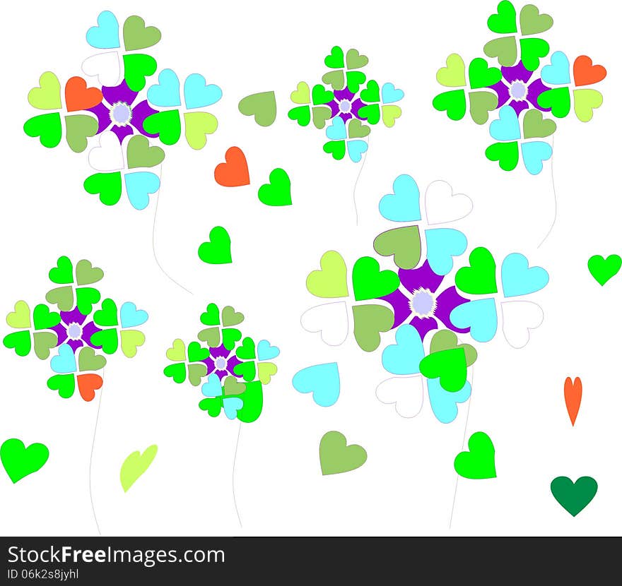 Carefree Hearts And Flowers In Spring Colors