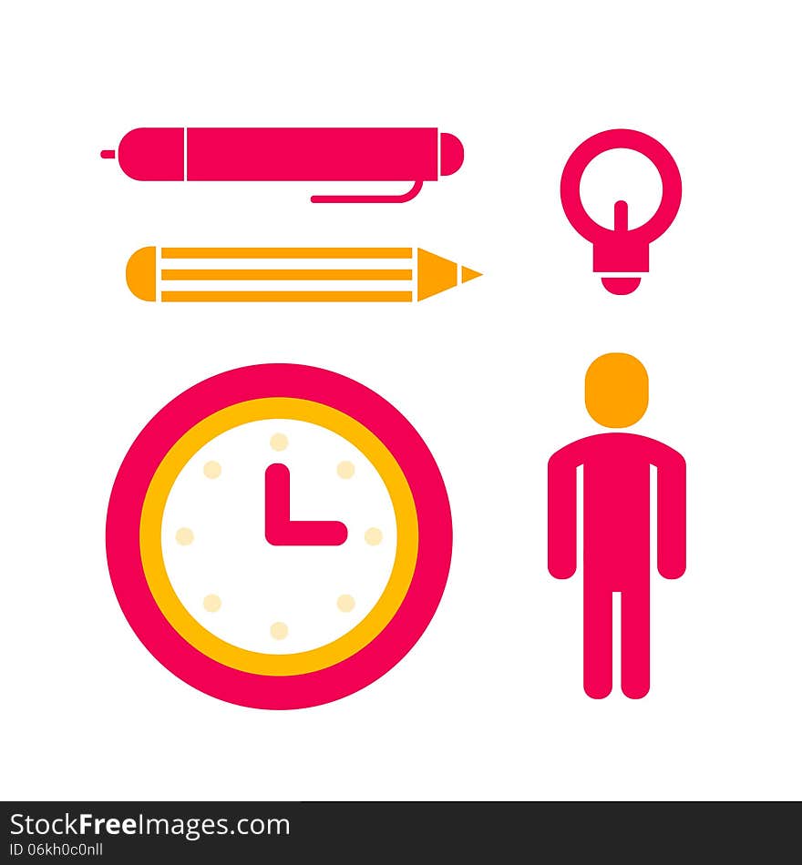 Set of icons for office work red and yellow colors