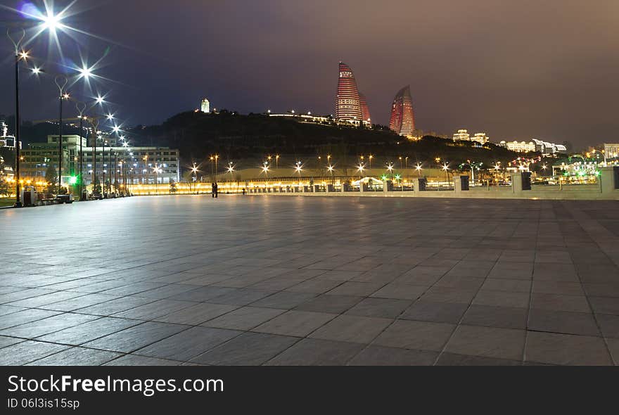 Azerbaijan baku boulevard landscapes lights night scenes telecommunication tower tv. Azerbaijan baku boulevard landscapes lights night scenes telecommunication tower tv