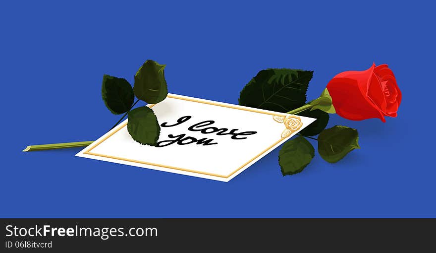 I Love You Card And A Red Rose.