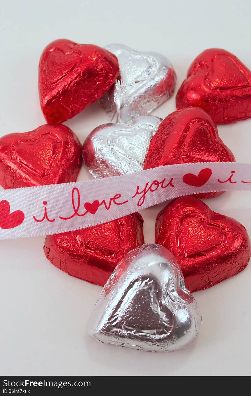 I Love You Ribbon Across Candy Hearts