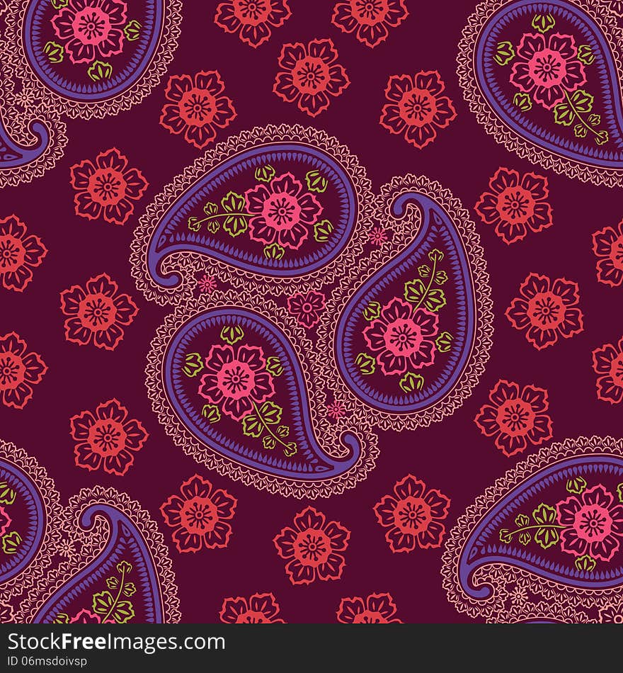 Paisley fabric seamless vector pattern. Orient orn