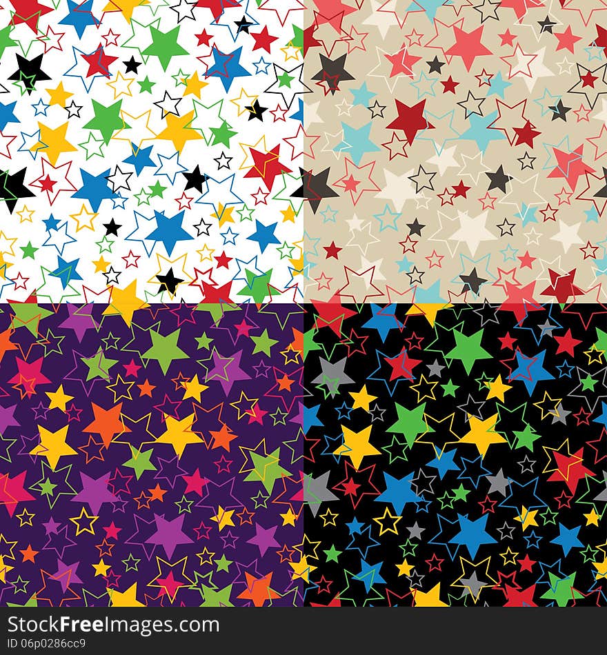 Stars Of Five Colors.Set  Seamless Ornament Or Bac