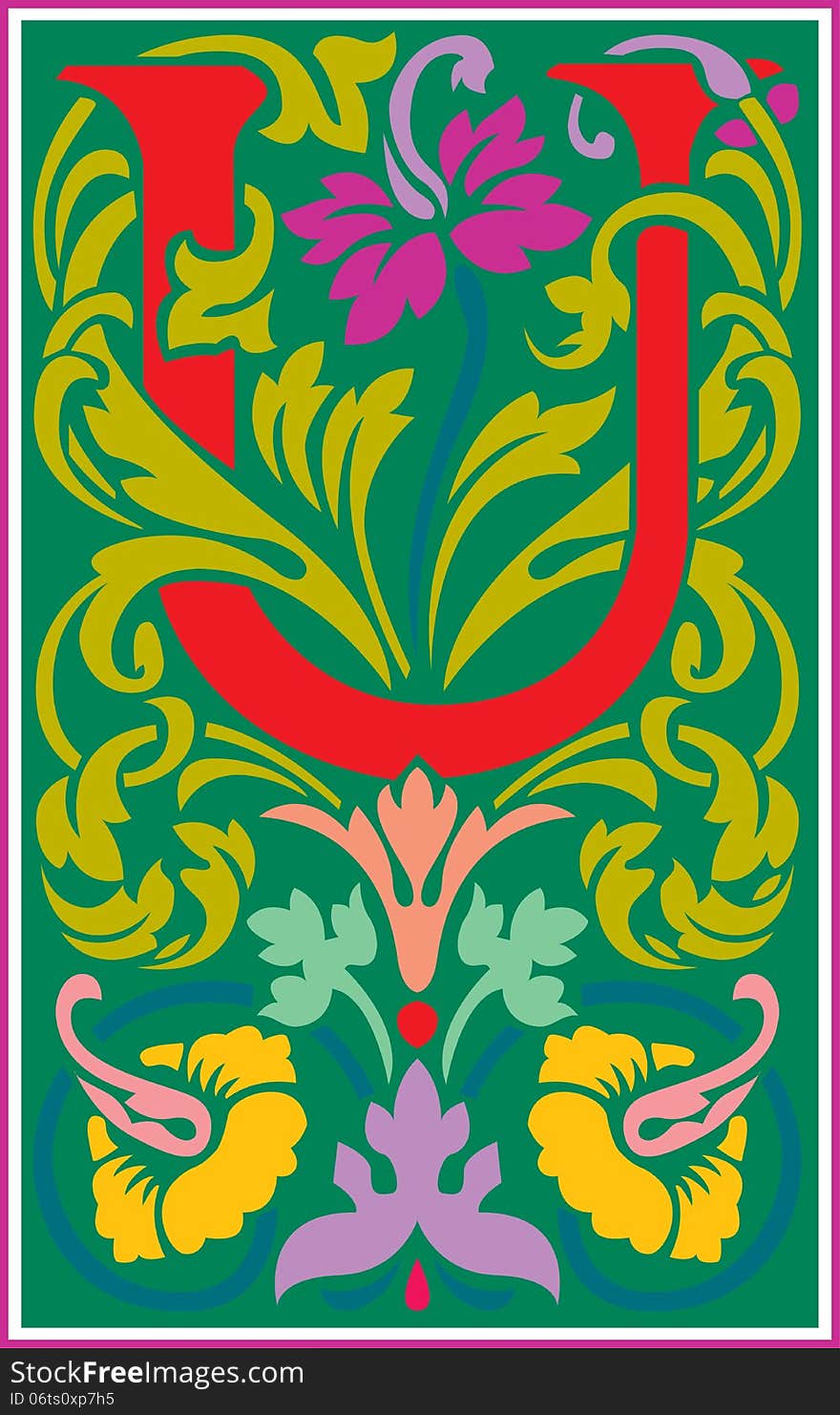 Flowers decorative letter U in Color