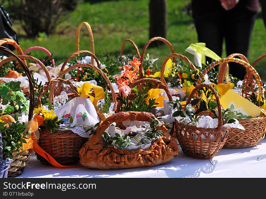 Easter basket before bless by the priest. Easter basket before bless by the priest