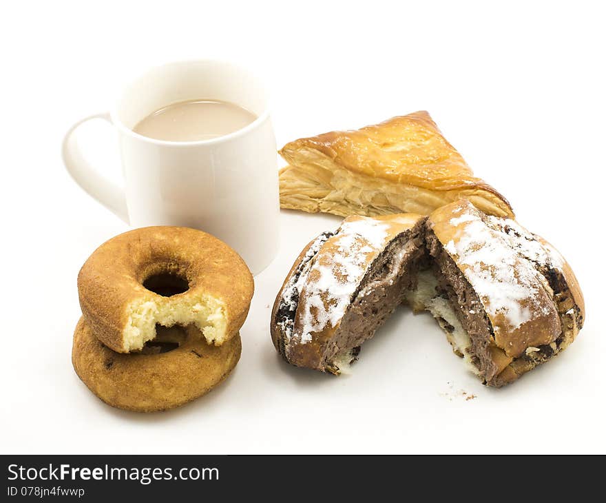 Hot chocolate and group of pastries