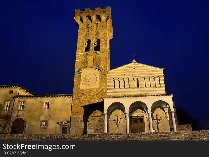 Very old church in Tuscany not so far from Lucca on a night in spring. Very old church in Tuscany not so far from Lucca on a night in spring