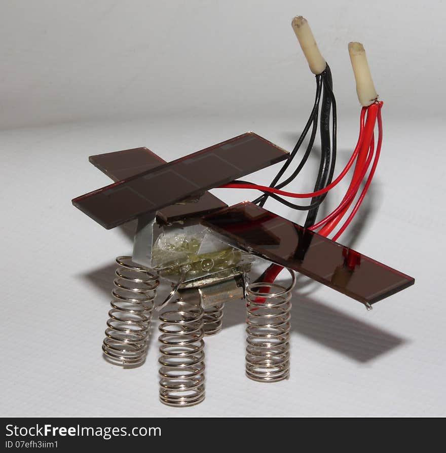 Hand made electric bug on the solar batteryes standing on springs