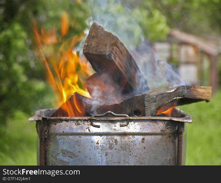 The firewood for the shashlik in the brazier. The firewood for the shashlik in the brazier