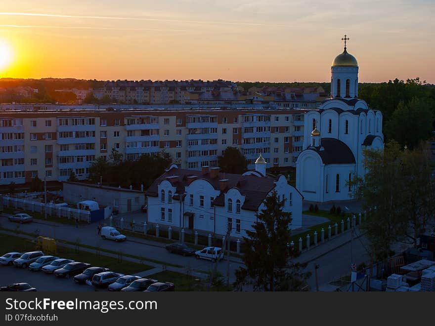 New residential area at sunset on summer