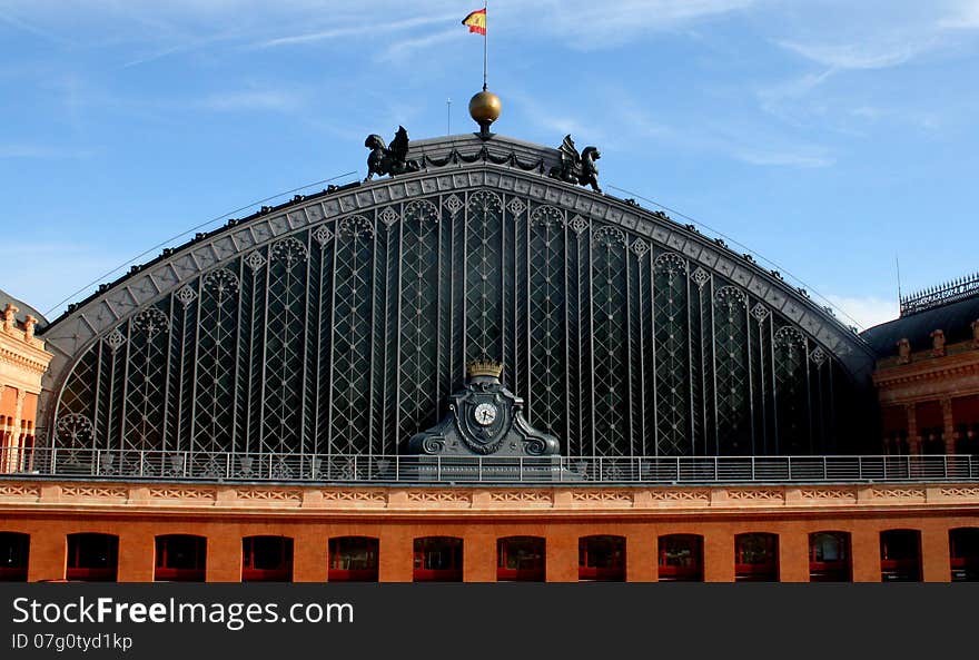 Facade of the original Atocha station, which currently provides access to the rest of the complex.