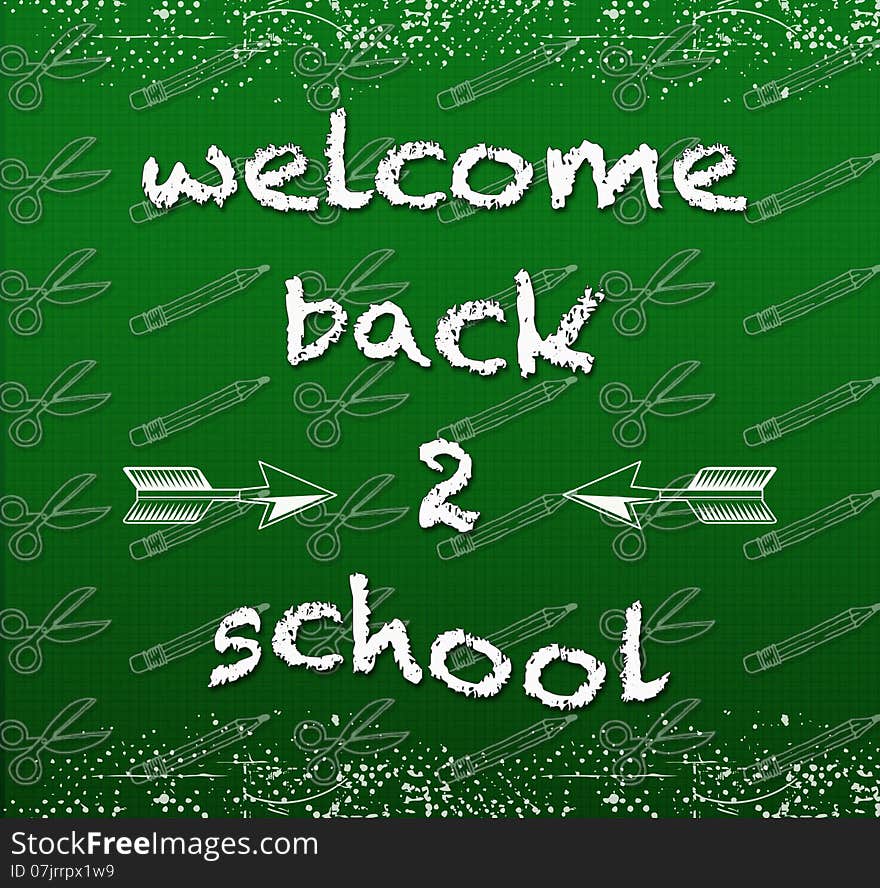 A fun back to school sign with a chalkboard background, chalk text, and school designs. A fun back to school sign with a chalkboard background, chalk text, and school designs.