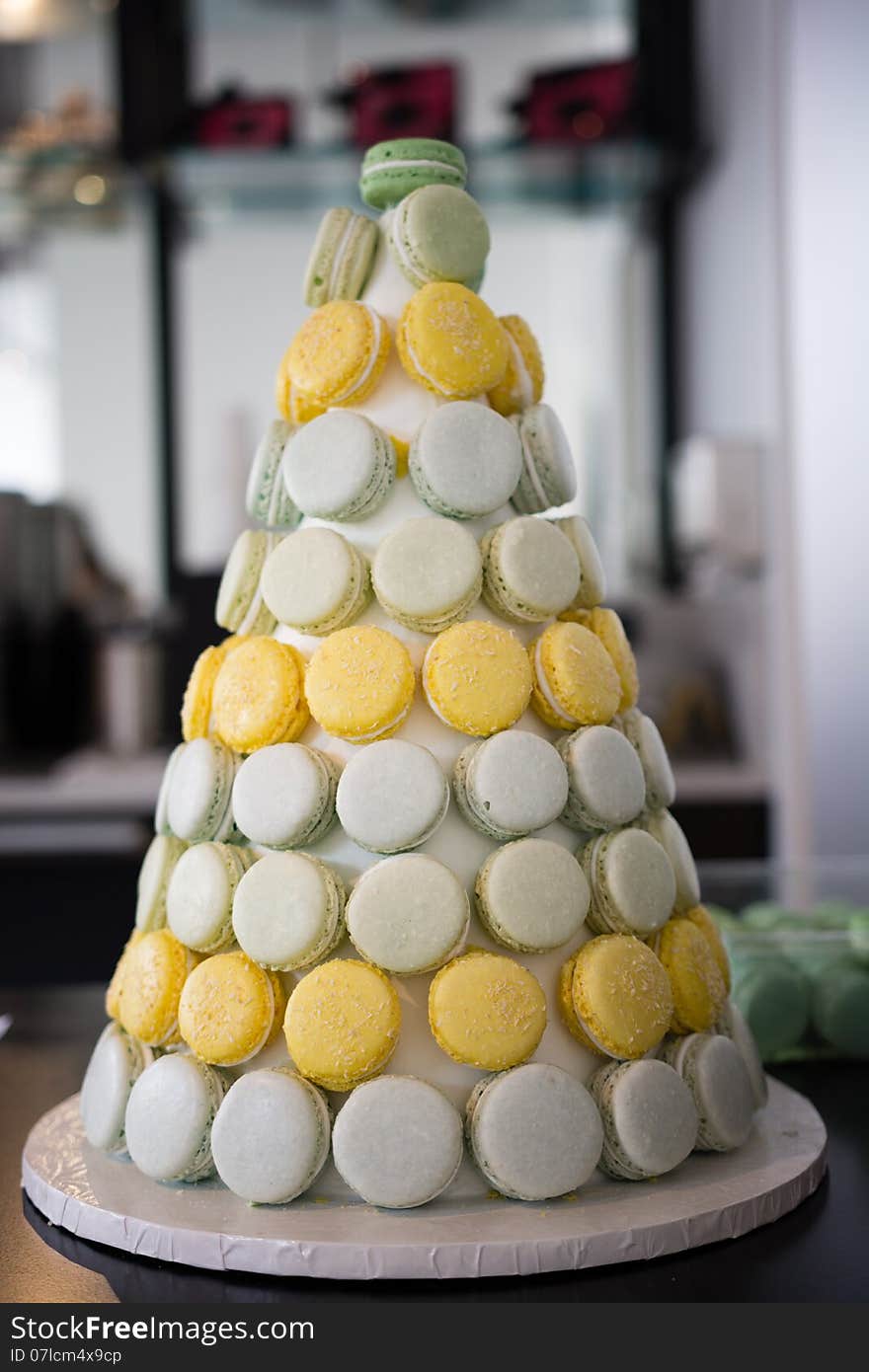 Macaron display as a Pyramid in a store. Macaron display as a Pyramid in a store.
