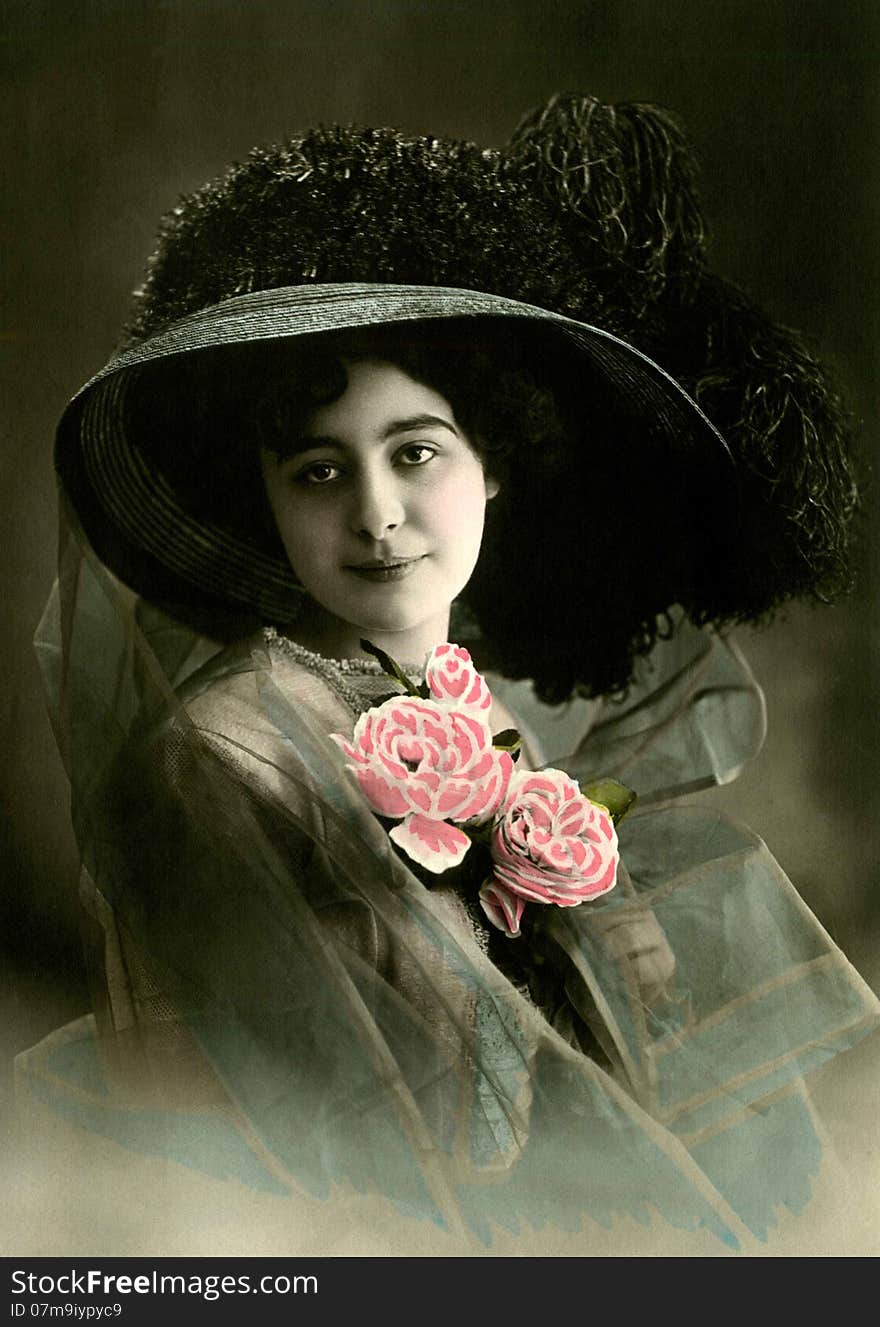 Vintage portrait of a young girl. The shot was taken around 1912 year.