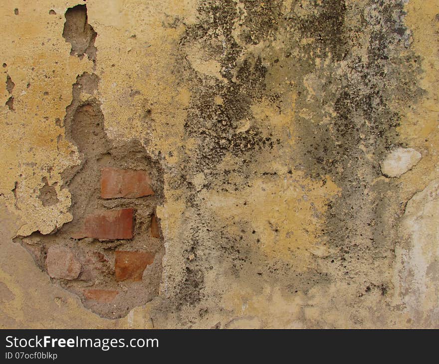 Old wall with significant deterioration