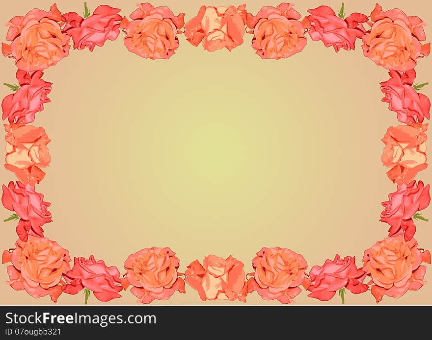 Background with the scarlet roses ornament frame and a place for text