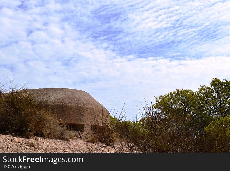 A fortification from the Spanish Civil war, located in the Clot de Galvany, Santa Pola, Alicante, Spain. A fortification from the Spanish Civil war, located in the Clot de Galvany, Santa Pola, Alicante, Spain