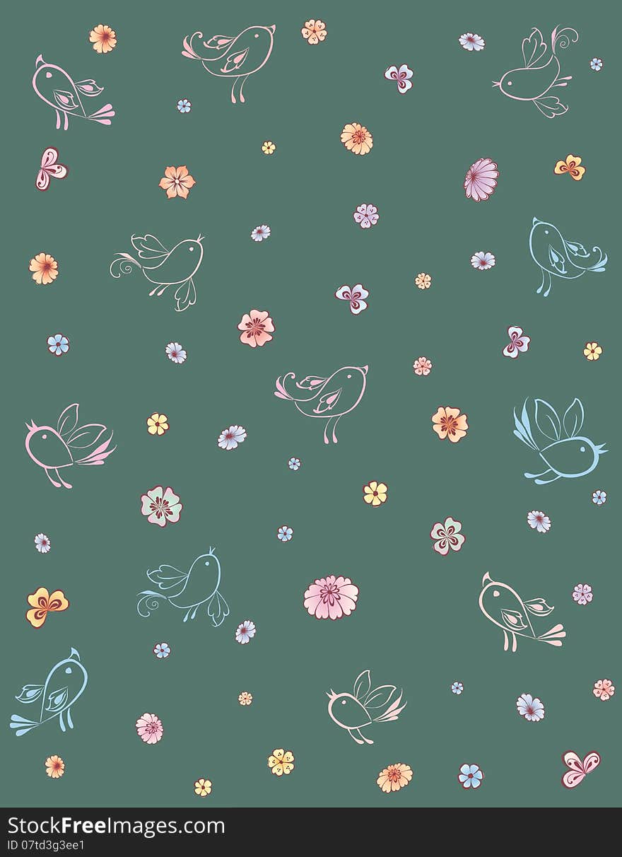 Vector background of the decorative flowers and birds. Vector background of the decorative flowers and birds.