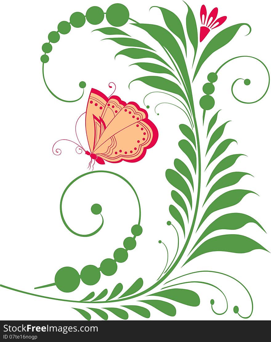 Vector image of the decorative flower and butterfly. Vector image of the decorative flower and butterfly.