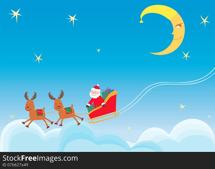 Vector image of the Santa Claus riding with gifts. Vector image of the Santa Claus riding with gifts.