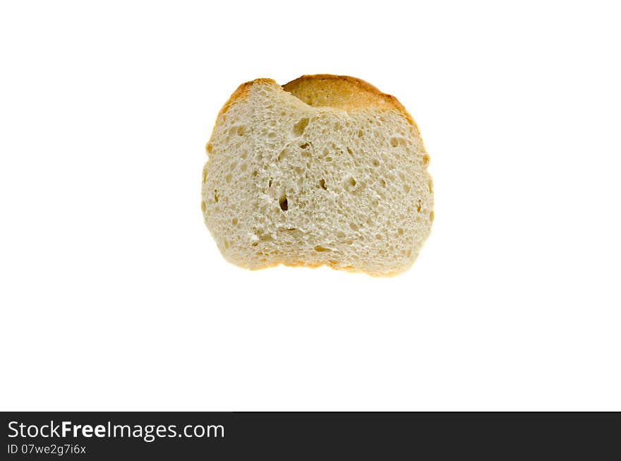 Section of bread isolated on white studio background