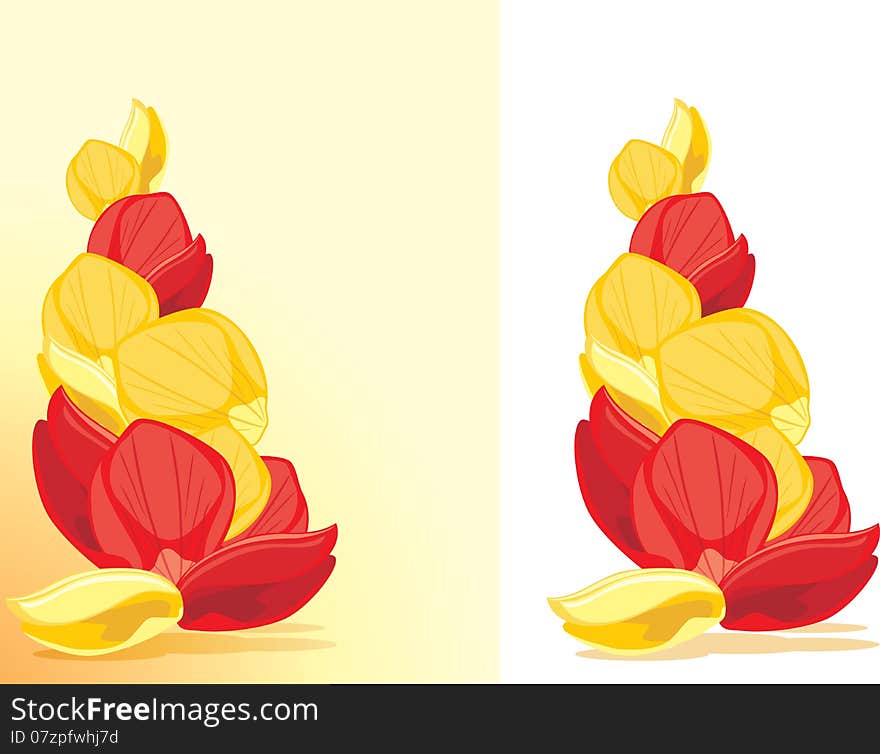 Red and yellow rose petals. Illustration