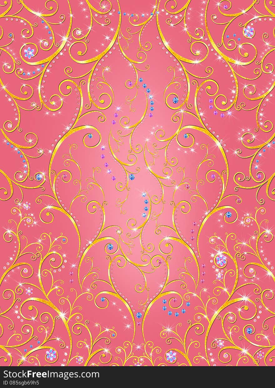 Gold glamour ornament on pink background