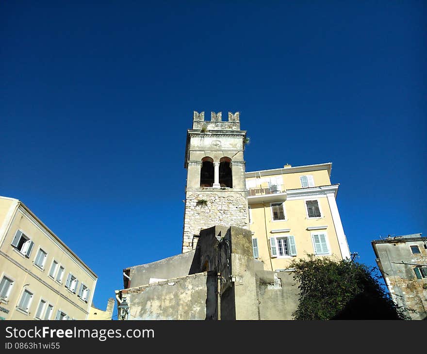 Steeple in the old town of Corfu