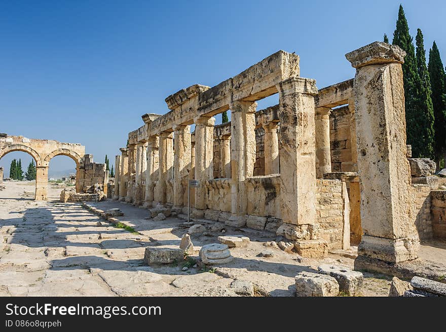 Ruins of ancient Hierapolis, now Pamukkale, Turkey. Ruins of ancient Hierapolis, now Pamukkale, Turkey