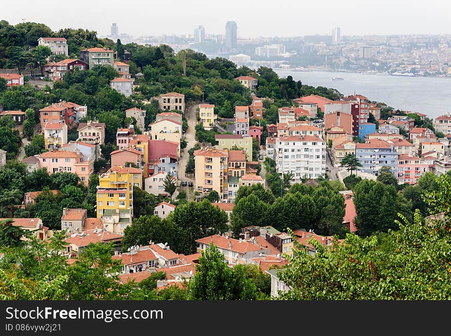 Istanbul cityscape shot from Asian shore of Bosphorus