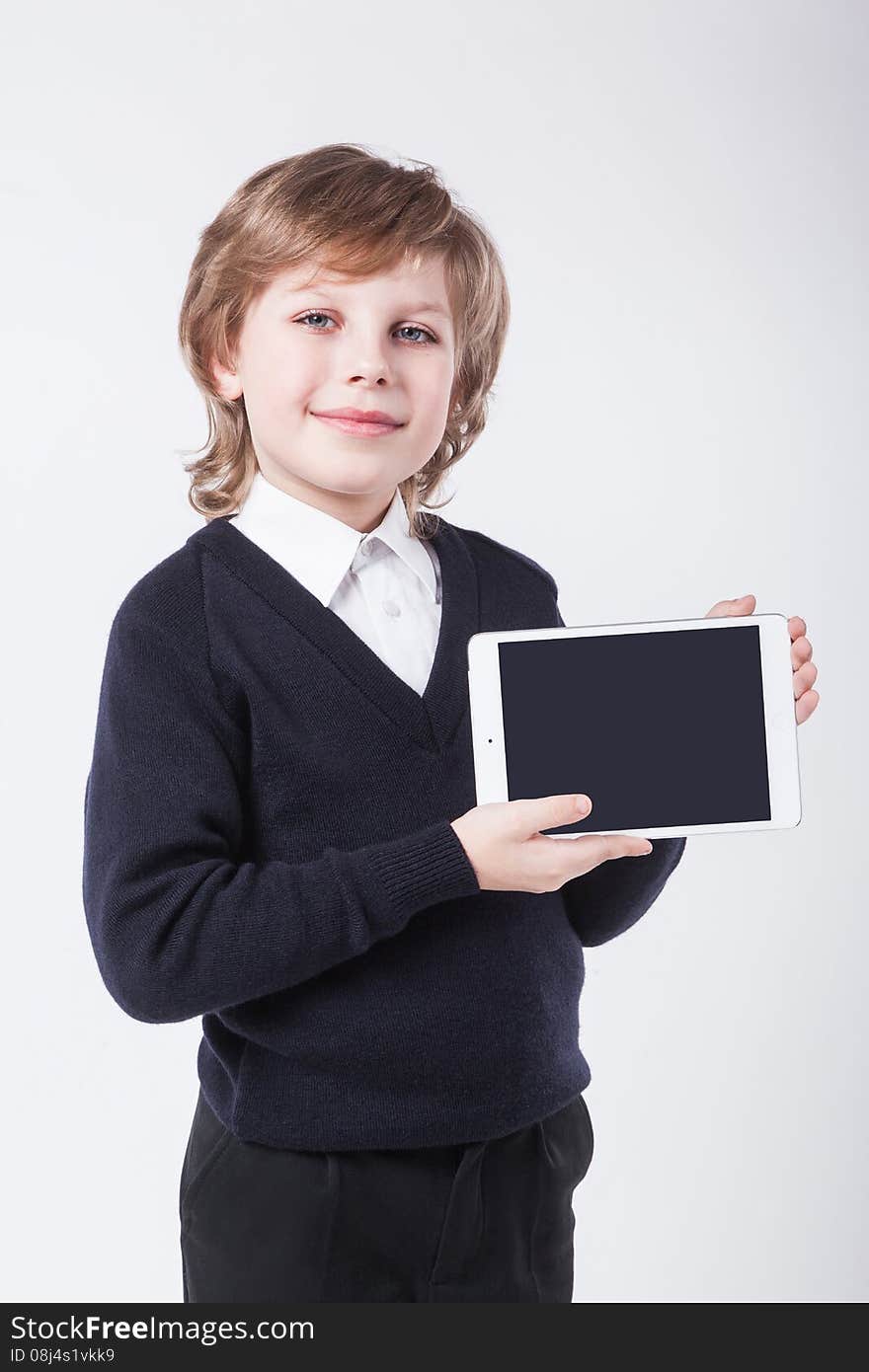 Successful young man with a clipboard smiling Deal, innovation and technology, the success and profit