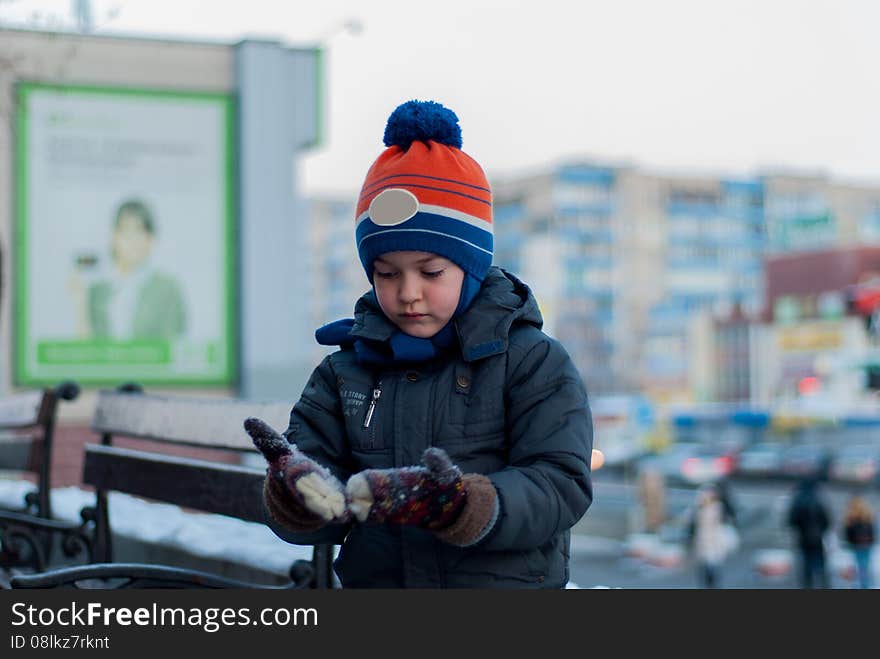 Boy having fun outdoors winter. Boy having fun outdoors winter