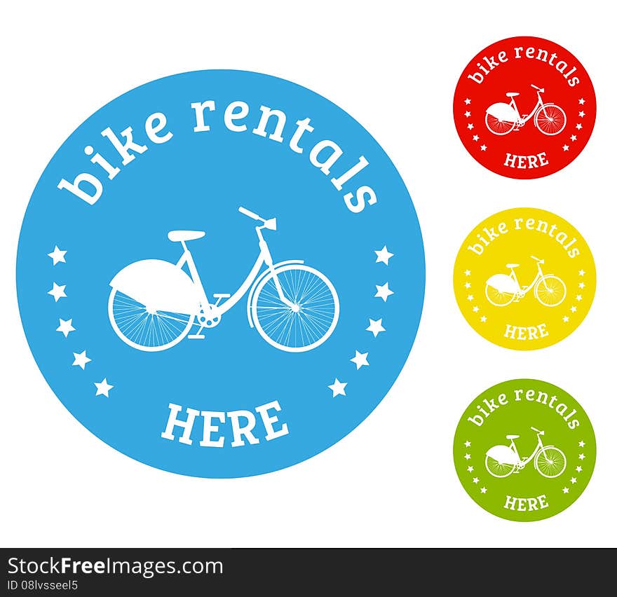 Bike rental icons set of four isolated elements white bicycle silhouette