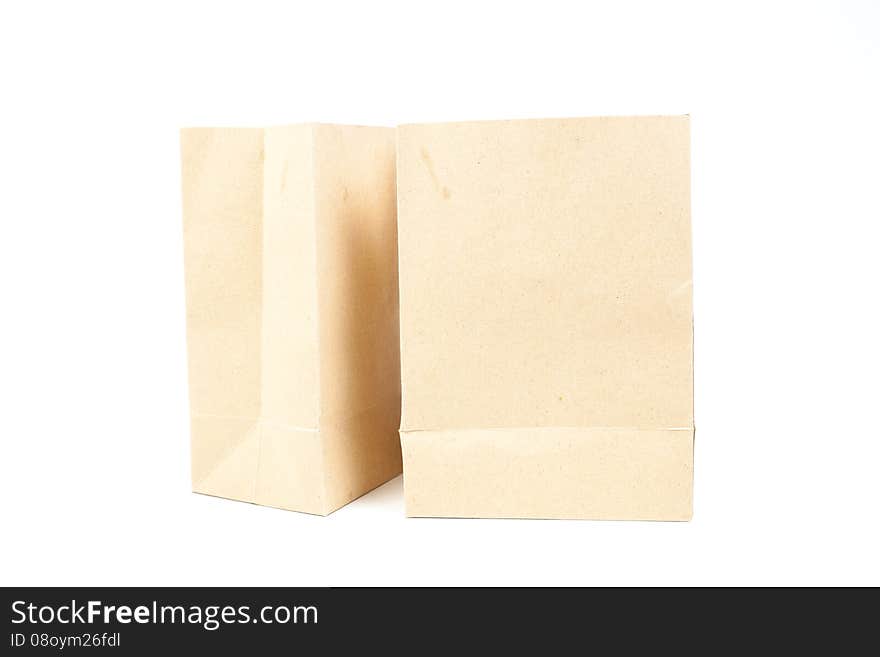 Two brown paper bag. For food. On a white background