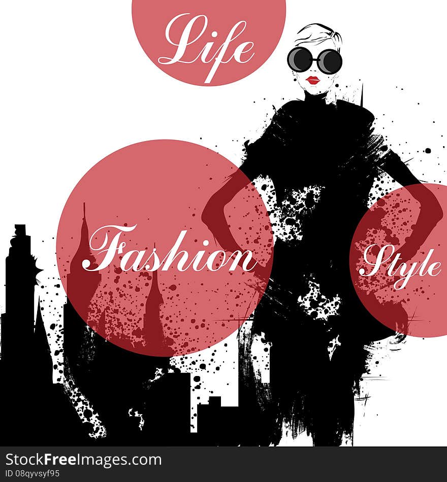 Fashion girl in sketch-style. Vector illustration.