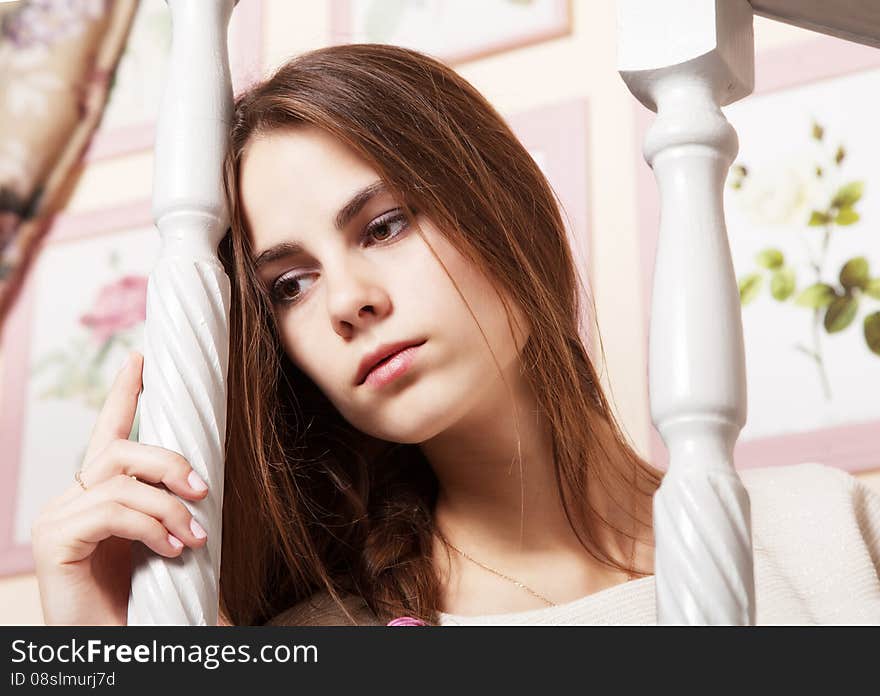 Portrait Of A Young Beautiful Girl In A Bright Dress