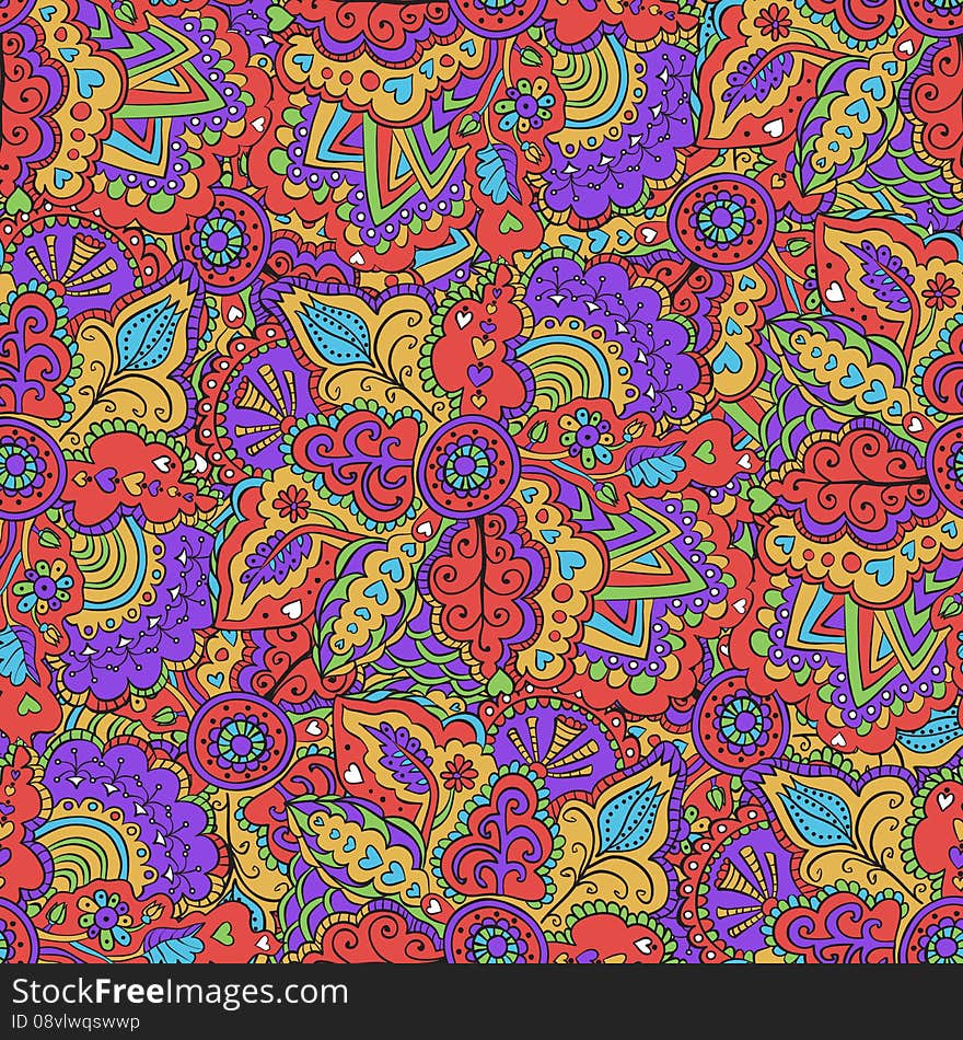 Fantasy Colourful Doodle Seamless Pattern Vector