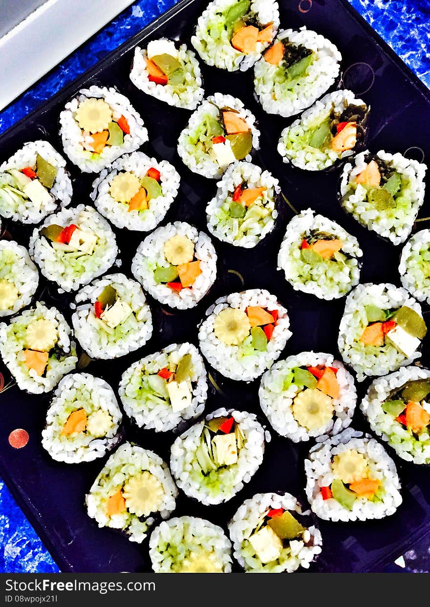 Vegetarian vegan sushi plater