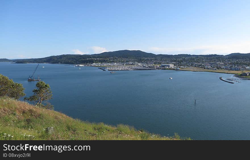 Great view from a hill of a harbor in Washington state. Great view from a hill of a harbor in Washington state.