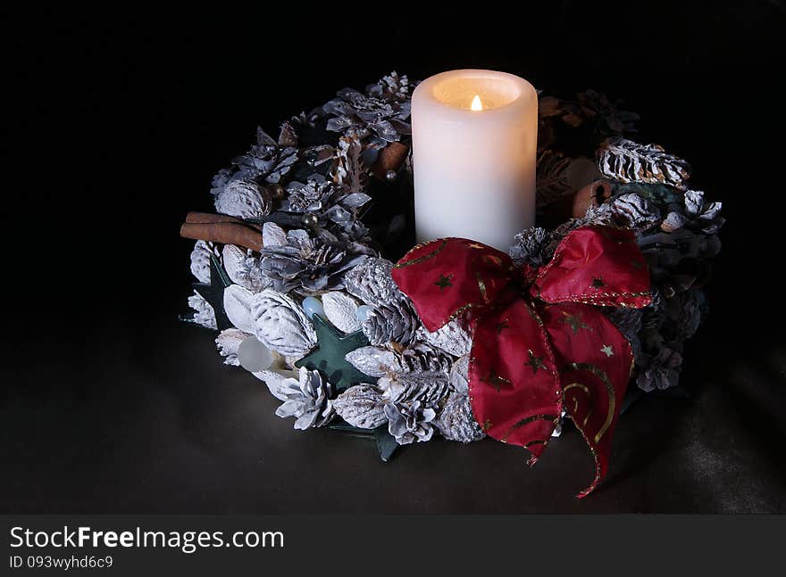 Christmas Wreath With One Candle